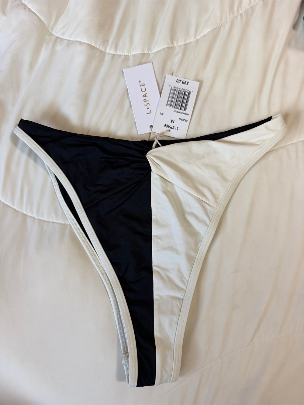 l*space Black and White Colorblock High-Cut Bikini Bottom medium